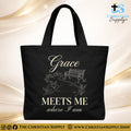 “Grace Meets Me Where I Am” Inspirational Christian Tote Bag – Durable 12oz Cotton Canvas Reusable Shoulder Bag for Daily Use