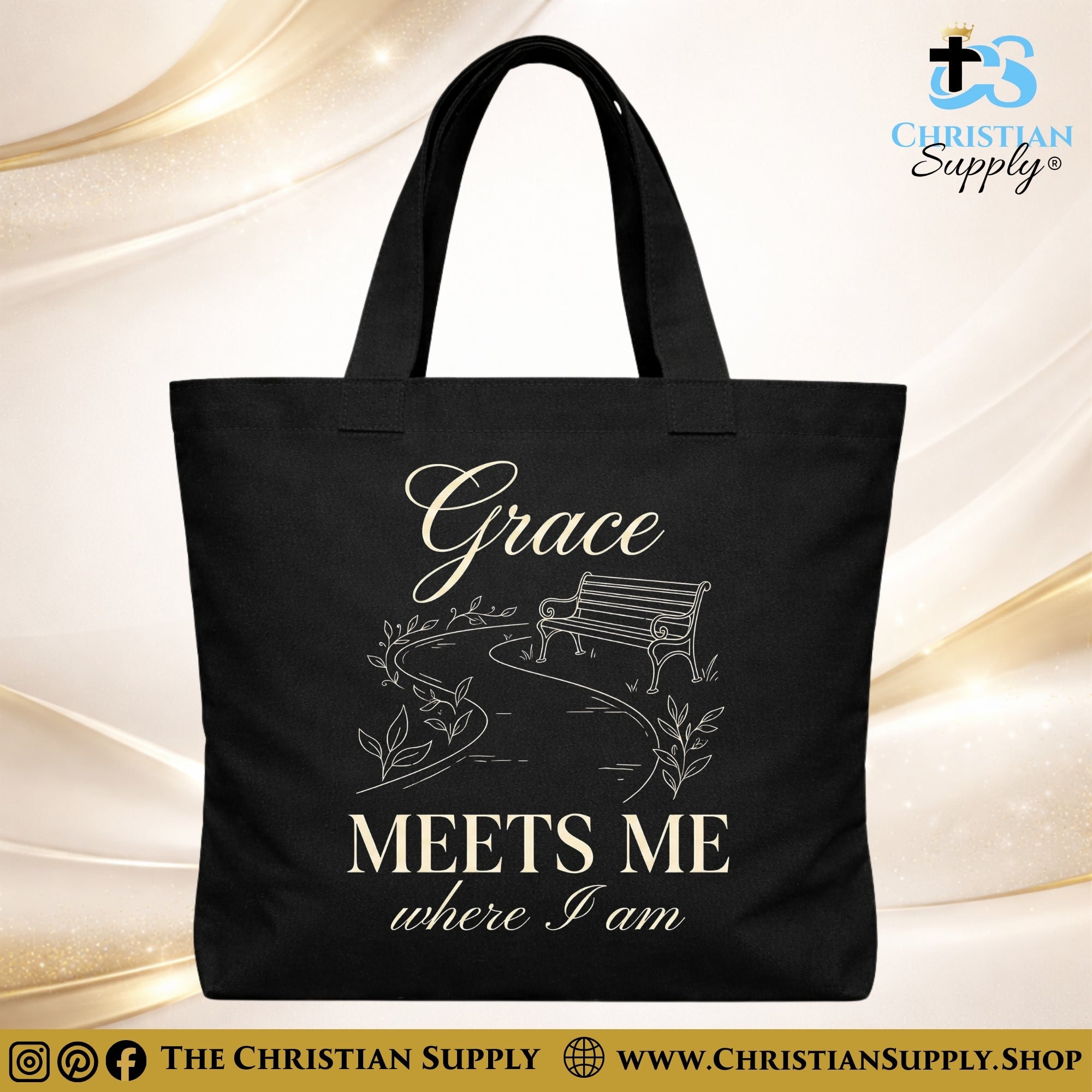 “Grace Meets Me Where I Am” Inspirational Christian Tote Bag – Durable 12oz Cotton Canvas Reusable Shoulder Bag for Daily Use