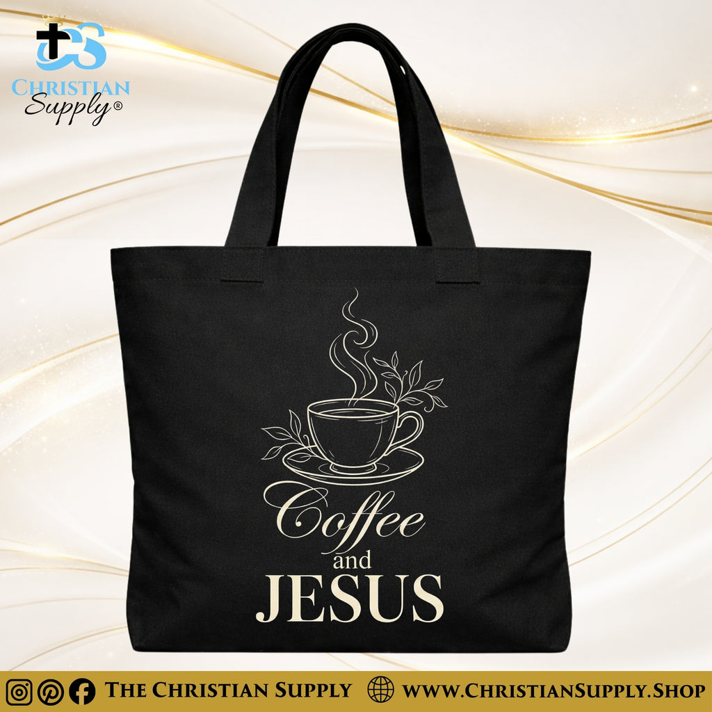 "Coffee and Jesus" Christian Tote Bag – Durable 12oz Cotton Canvas Reusable Shoulder Bag for Daily Use