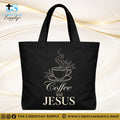 "Coffee and Jesus" Christian Tote Bag – Durable 12oz Cotton Canvas Reusable Shoulder Bag for Daily Use