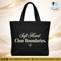 “Soft Heart. Clear Boundaries.” Inspirational Christian Tote Bag – Durable 12oz Cotton Canvas Reusable Shoulder Bag for Daily Use