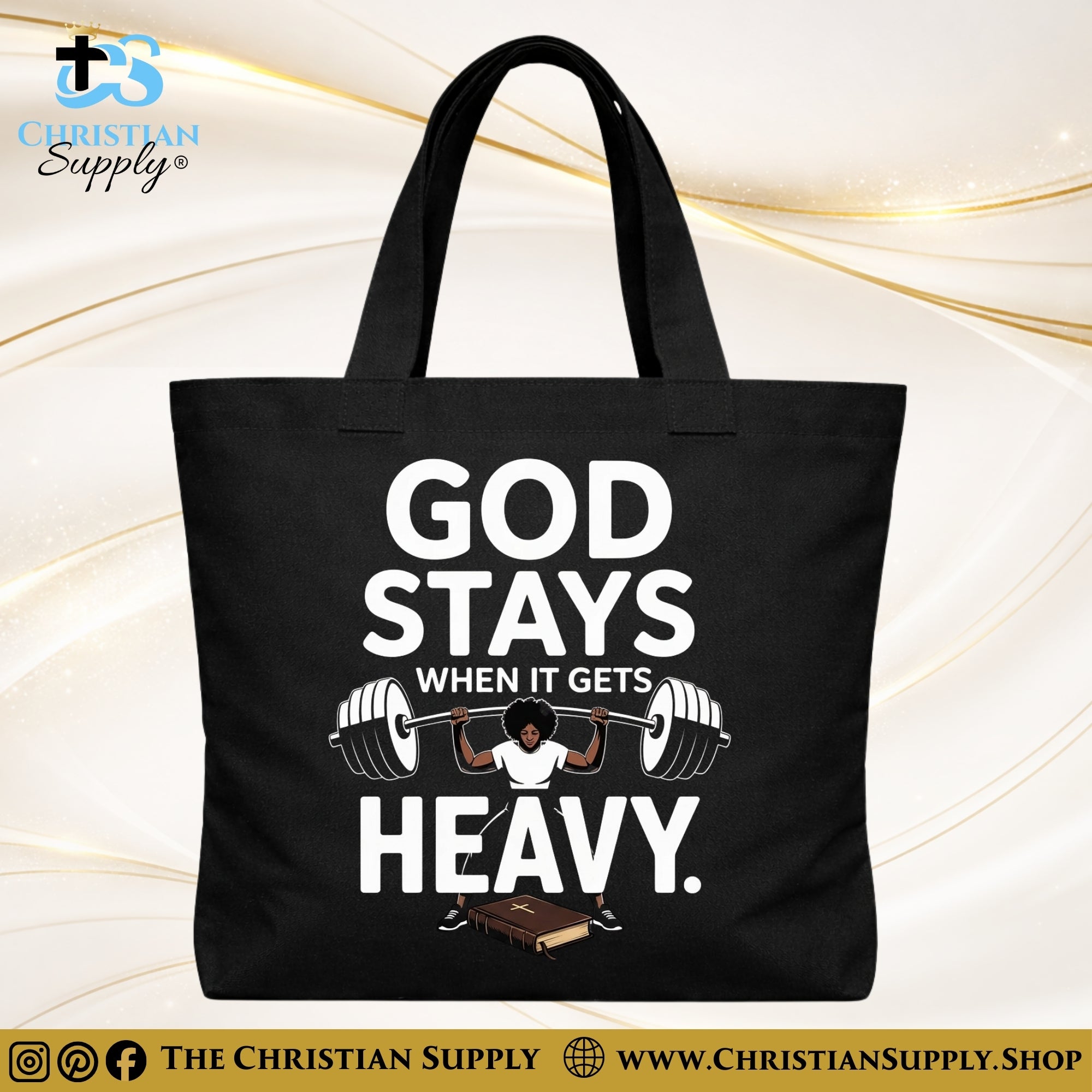 “God Stays When It Gets Heavy” Inspirational Christian Tote Bag – Durable 12oz Cotton Canvas Reusable Shoulder Bag for Daily Use