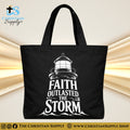 “Faith Outlasted the Storm” Inspirational Christian Tote Bag – Durable 12oz Cotton Canvas Reusable Shoulder Bag for Daily Use