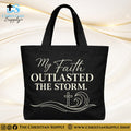 “My Faith Outlasted the Storm” Inspirational Christian Tote Bag – Durable 12oz Cotton Canvas Reusable Shoulder Bag for Daily Use