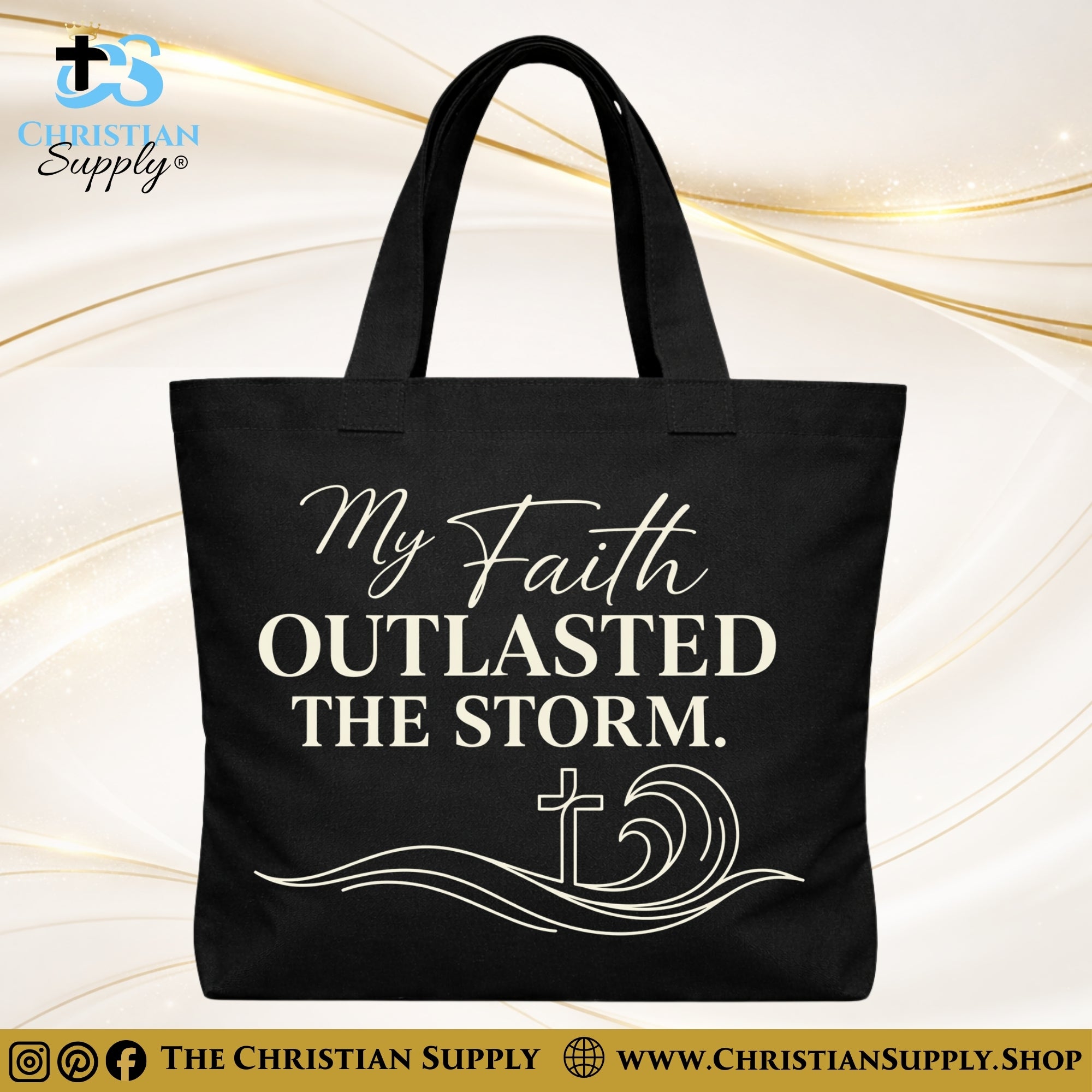 “My Faith Outlasted the Storm” Inspirational Christian Tote Bag – Durable 12oz Cotton Canvas Reusable Shoulder Bag for Daily Use
