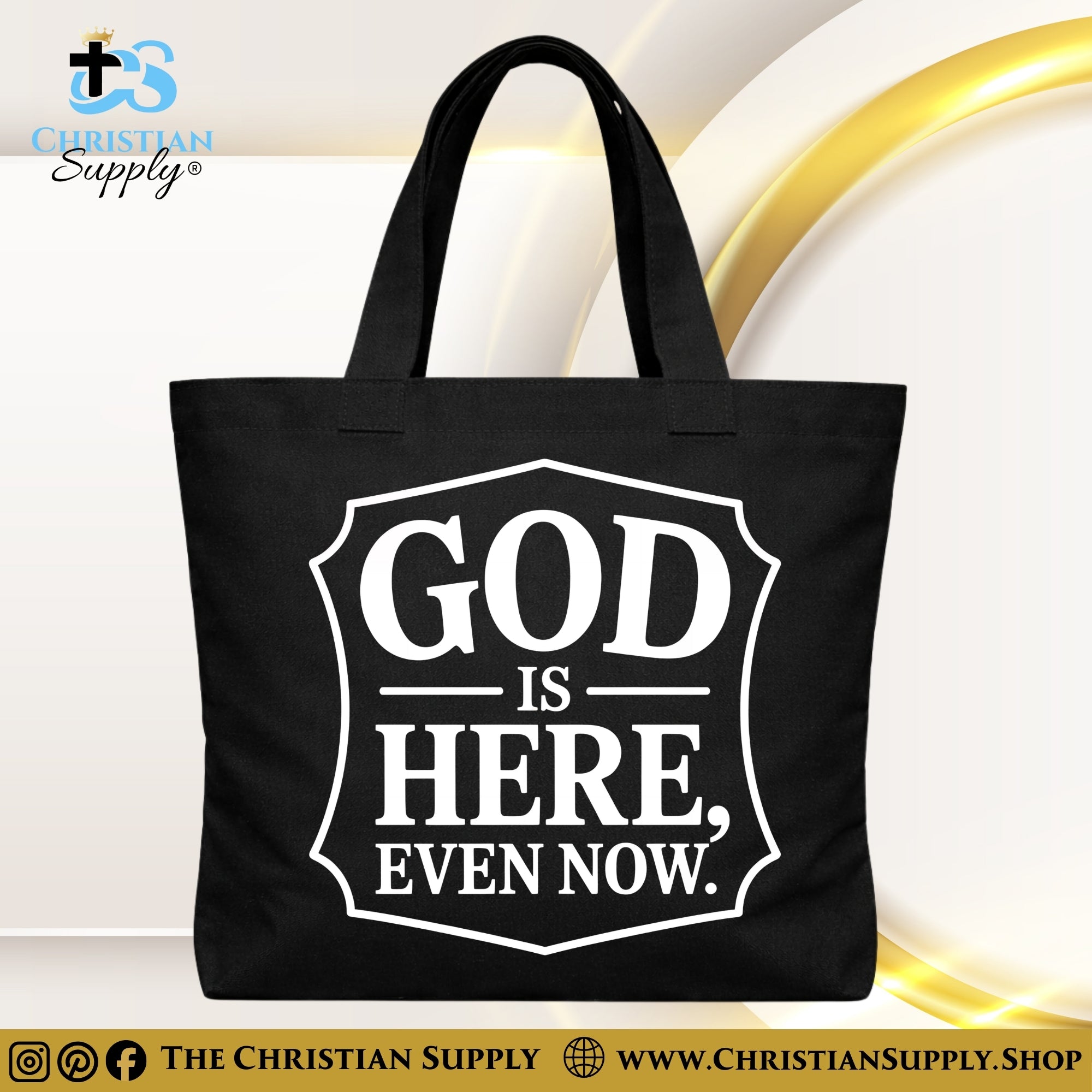 "God is Here Even Now" Christian Tote Bag – Durable 12oz Cotton Canvas Reusable Shoulder Bag for Daily Use