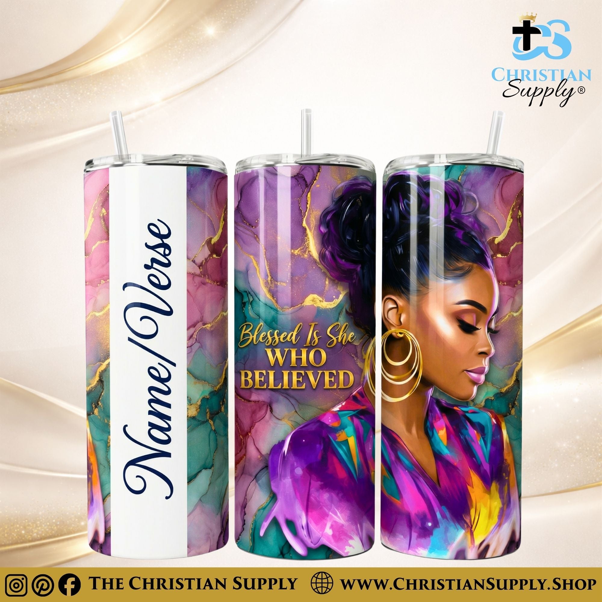 “Blessed Is She Who Believed" Premium Stainless Steel Skinny Tumbler | 20 oz & 30 oz Options