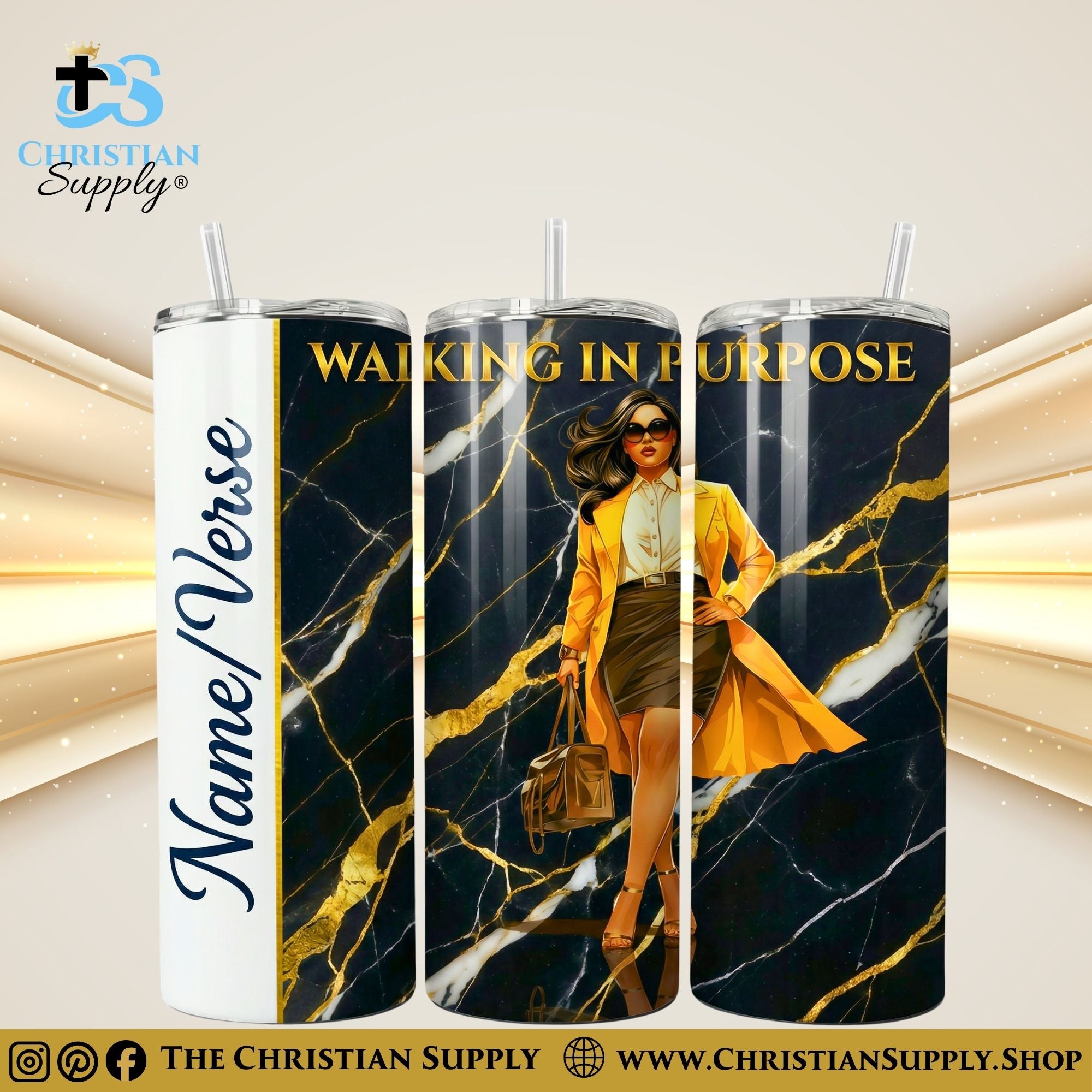 “Walking in Purpose" Premium Stainless Steel Skinny Tumbler | 20 oz & 30 oz Options