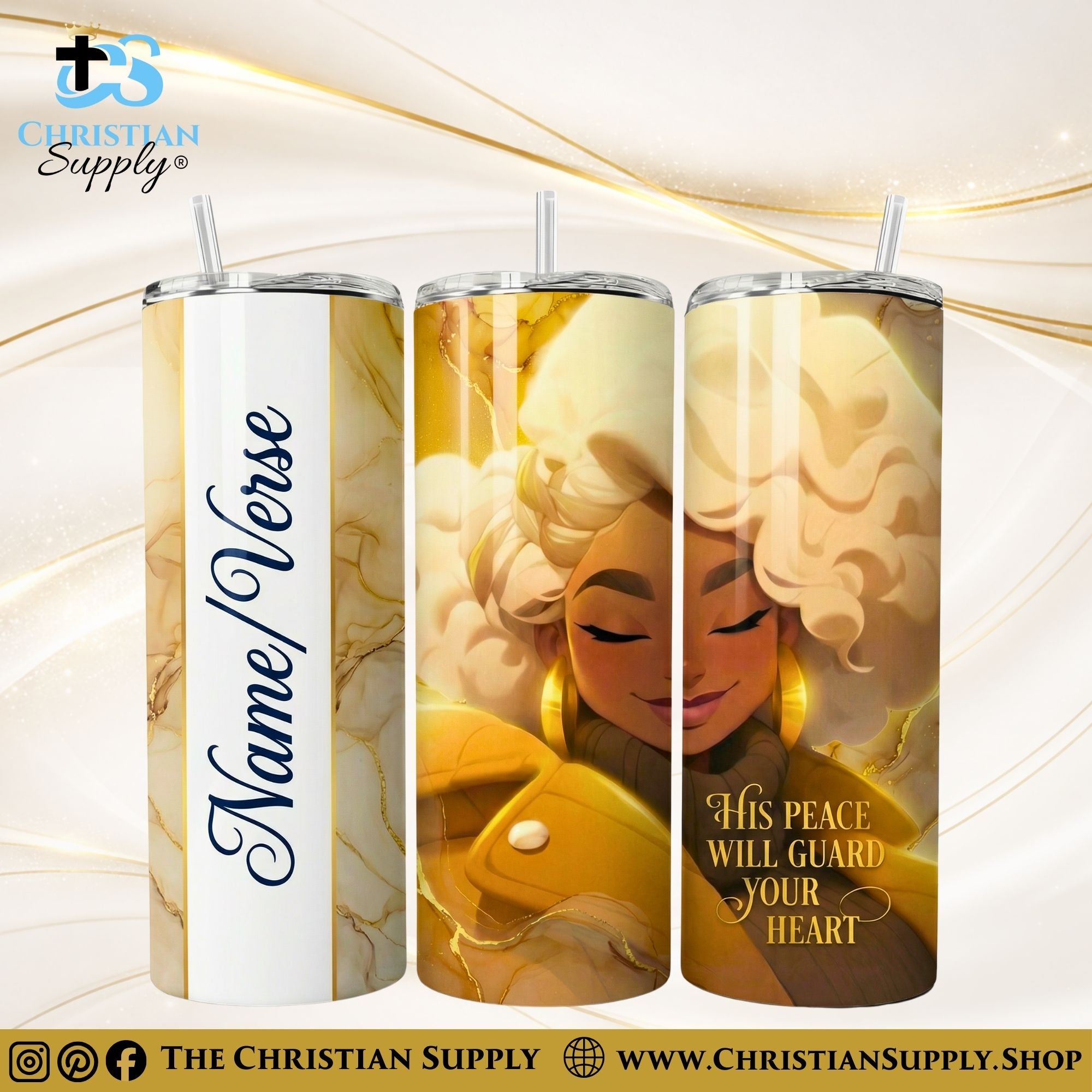 “His Peace Will Guard Your Heart" Premium Stainless Steel Skinny Tumbler | 20 oz & 30 oz Options