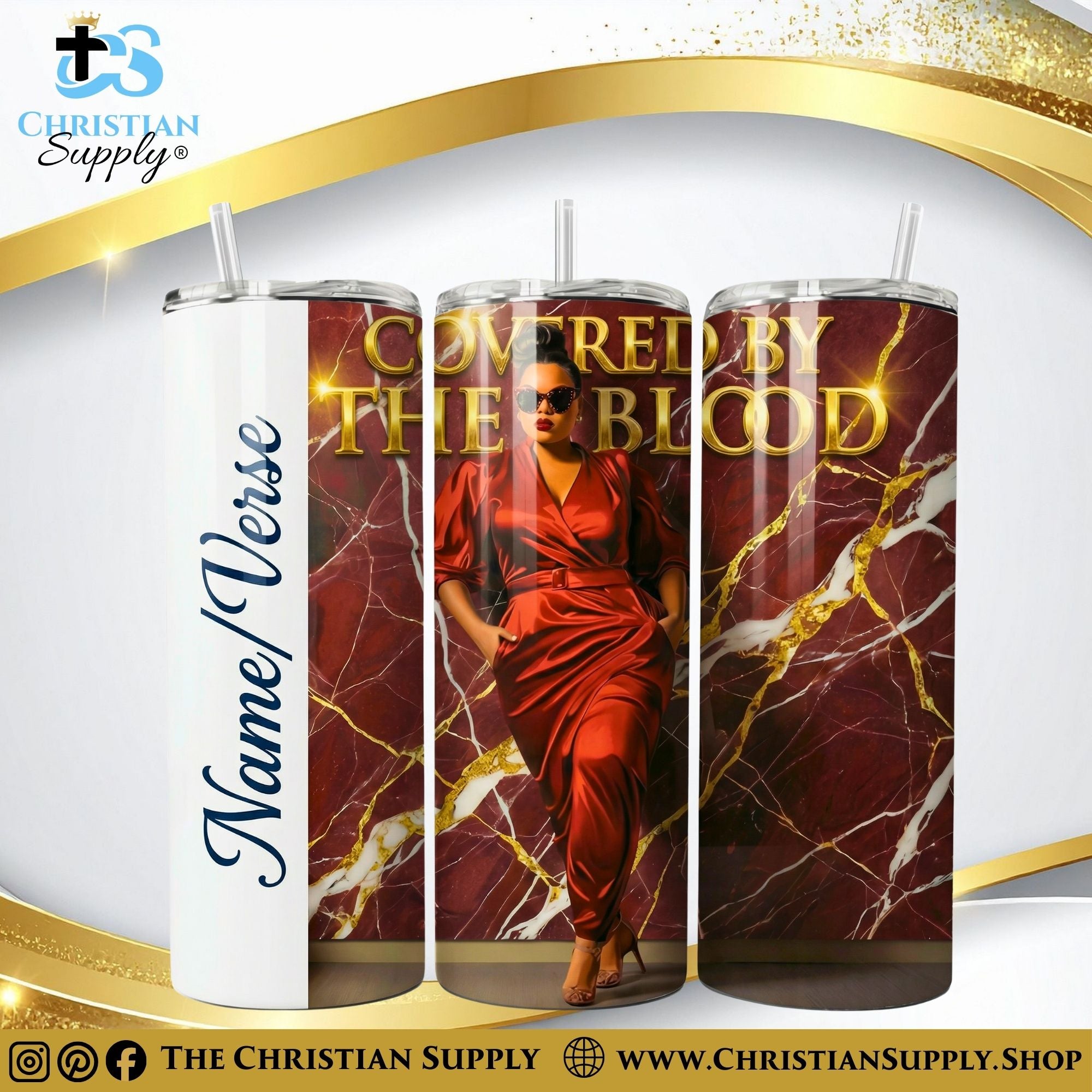 "Covered by the Blood" Premium Stainless Steel Skinny Tumbler | 20 oz & 30 oz Options