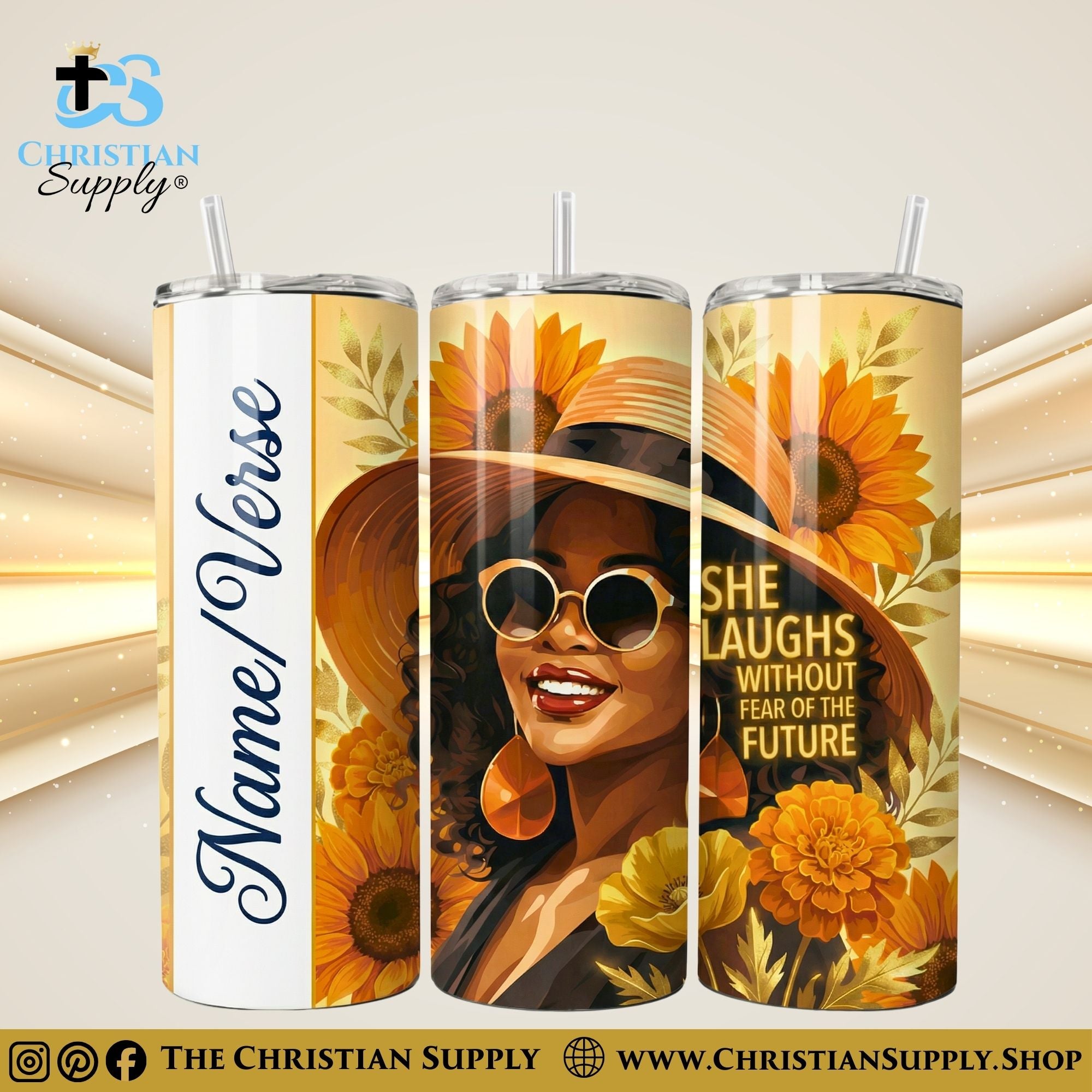 "She Laughs Without Fear of the Future" Premium Stainless Steel Skinny Tumbler | 20 oz & 30 oz Options
