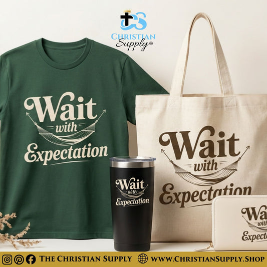 “Wait with Expectation” Inspirational Christian Tote Bag – Durable 12oz Cotton Canvas Reusable Shoulder Bag for Daily Use