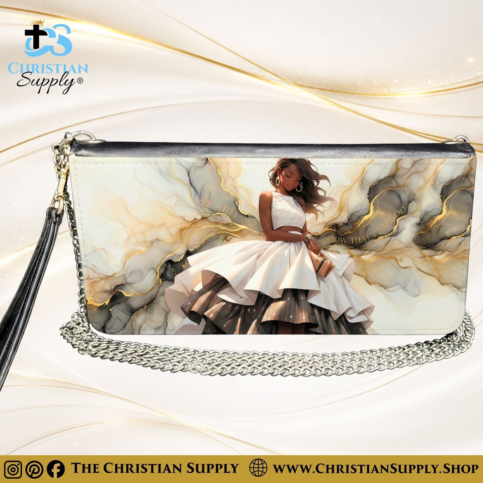“Be Still and Know” Inspirational Women's Chain Wallet — Elegant Faux Leather Clutch Purse