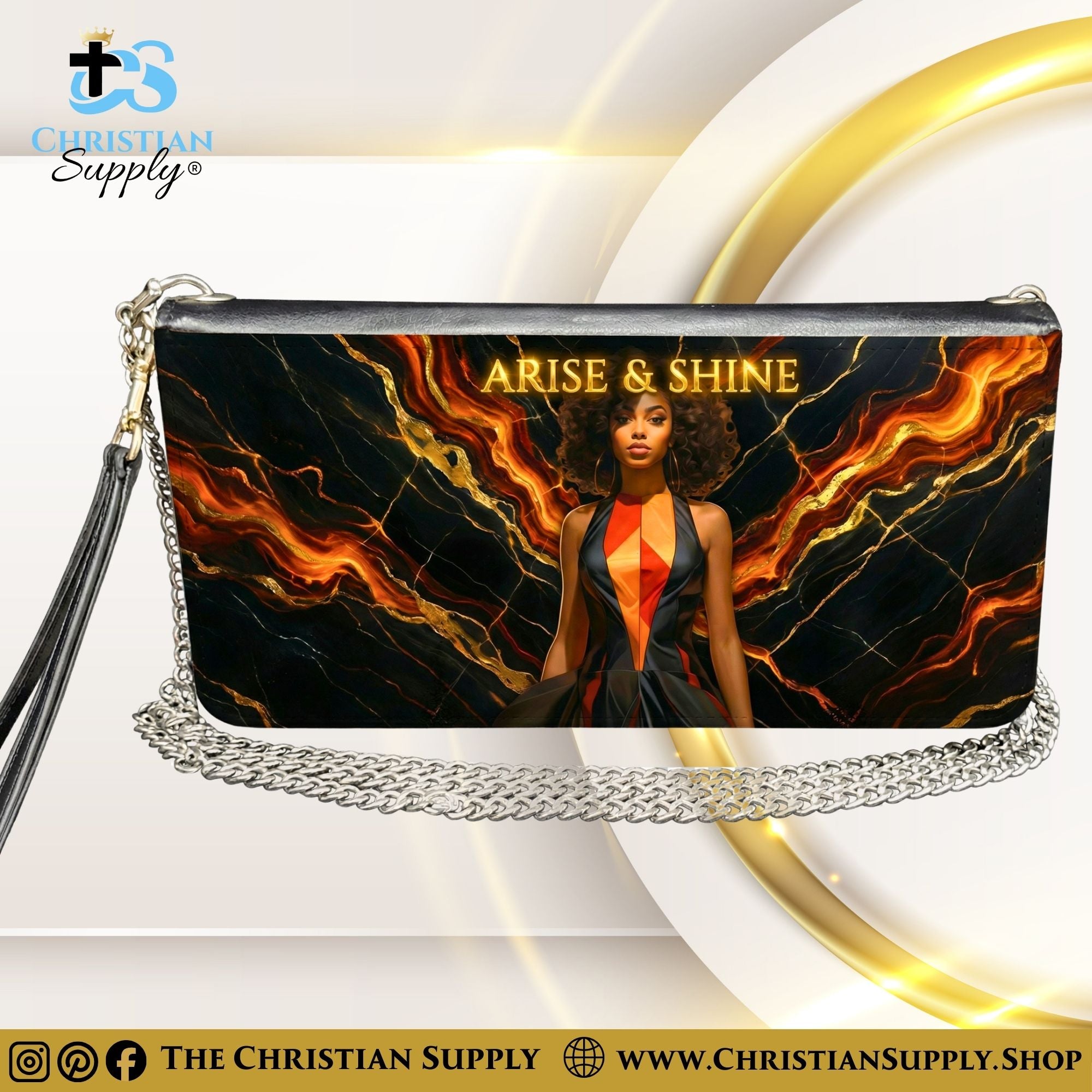 "Arise & Shine” Inspirational Women's Chain Wallet — Elegant Faux Leather Clutch Purse