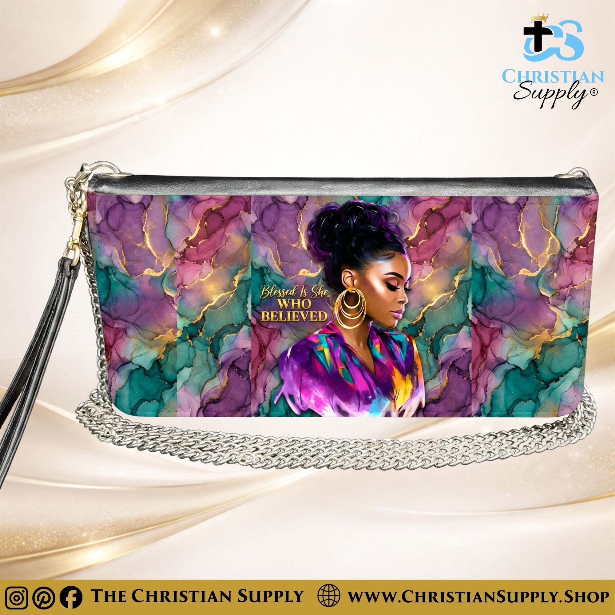 "Blessed Is She Who Believed" Inspirational Women's Chain Wallet — Elegant Faux Leather Clutch Purse
