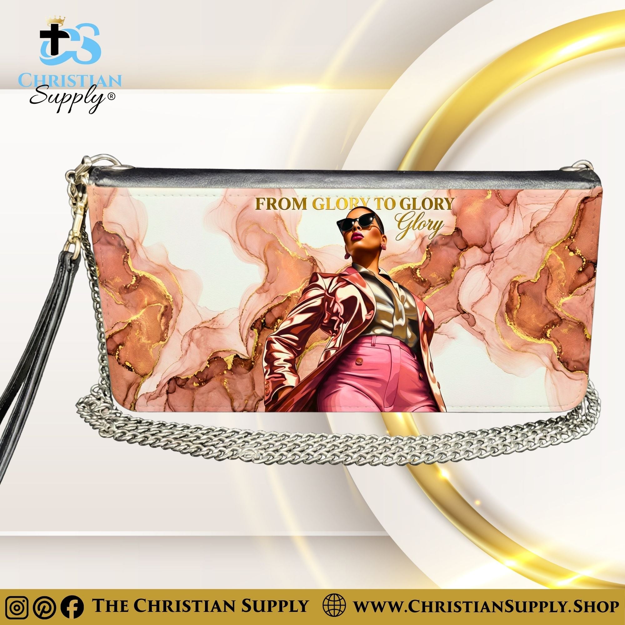 "From Glory to Glory" Inspirational Women's Chain Wallet — Elegant Faux Leather Clutch Purse