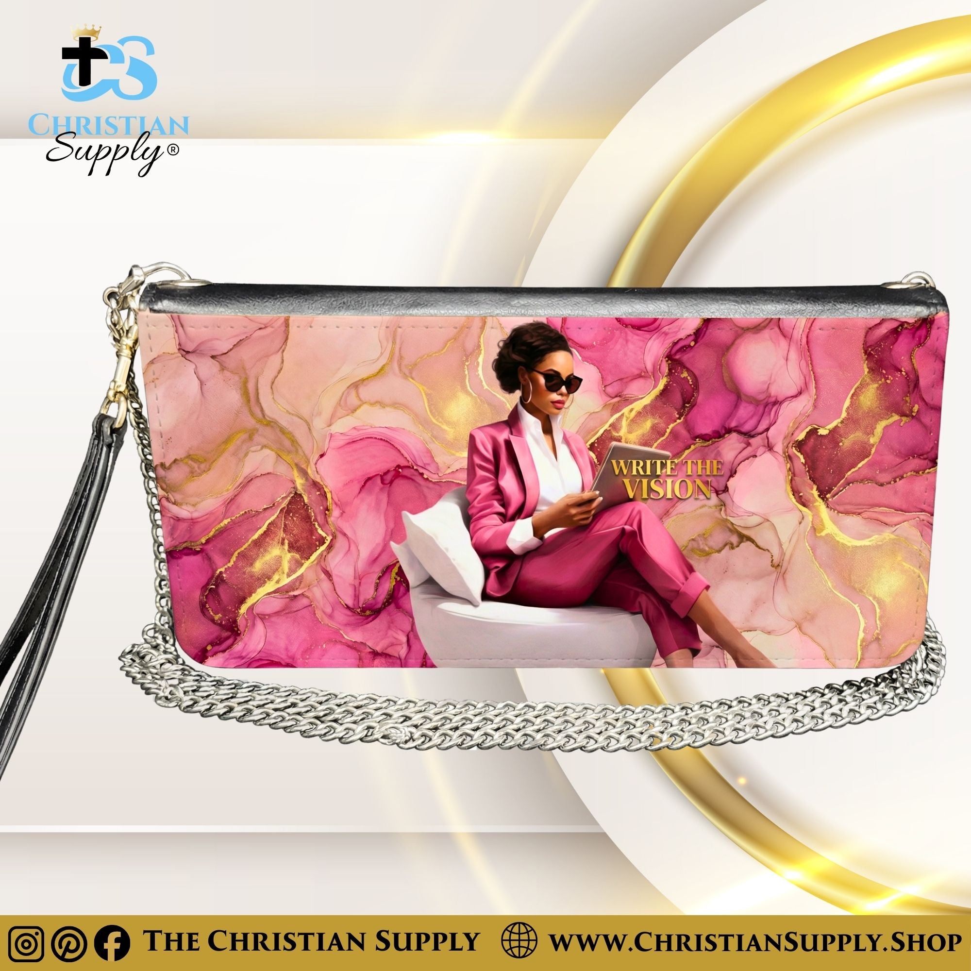 "Write the Vision" Inspirational Women's Chain Wallet — Elegant Faux Leather Clutch Purse