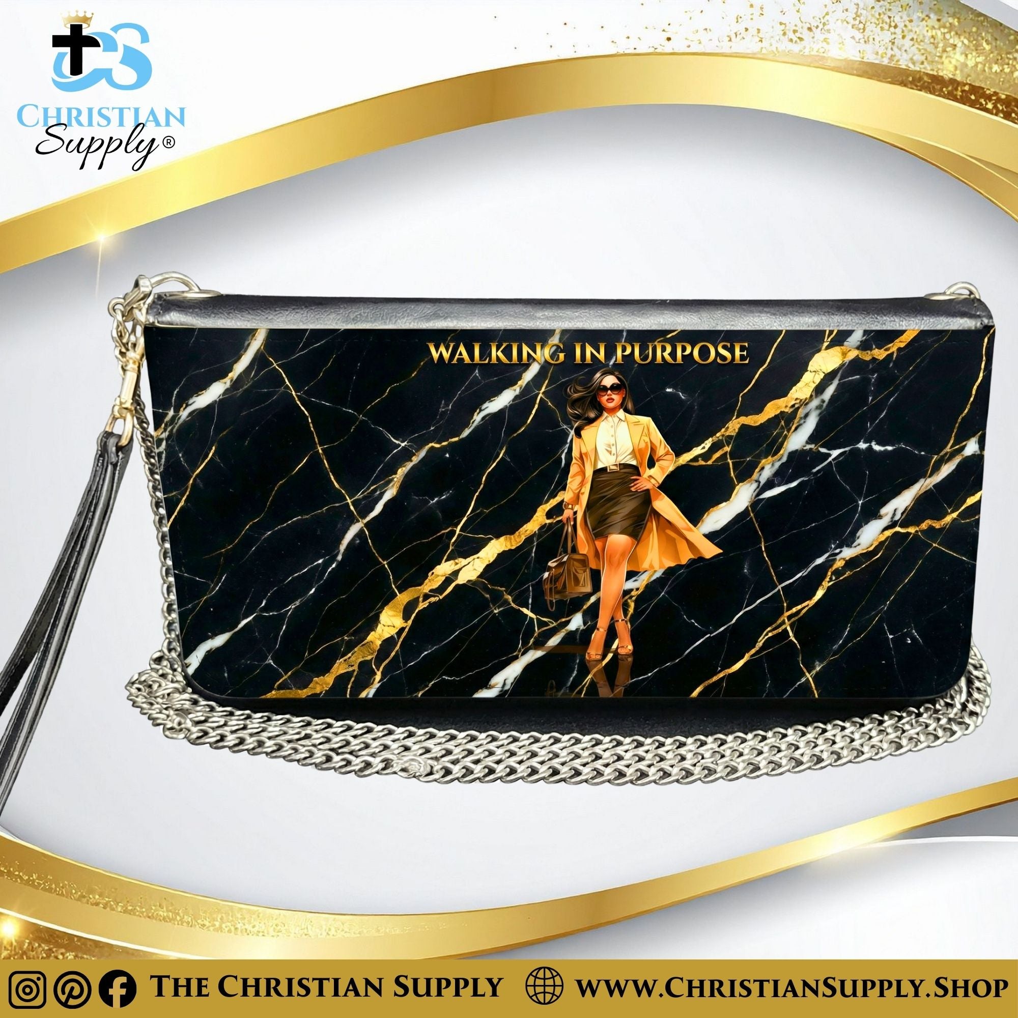 "Walking in Purpose" Inspirational Women's Chain Wallet — Elegant Faux Leather Clutch Purse
