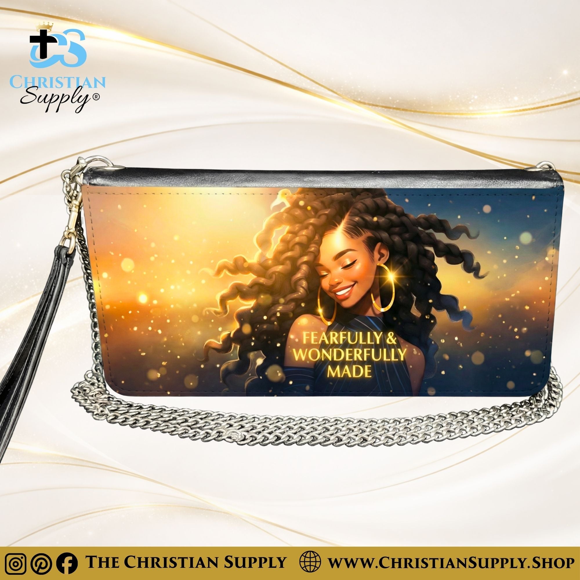 "Fearfully & Wonderfully Made" Inspirational Women's Chain Wallet — Elegant Faux Leather Clutch Purse
