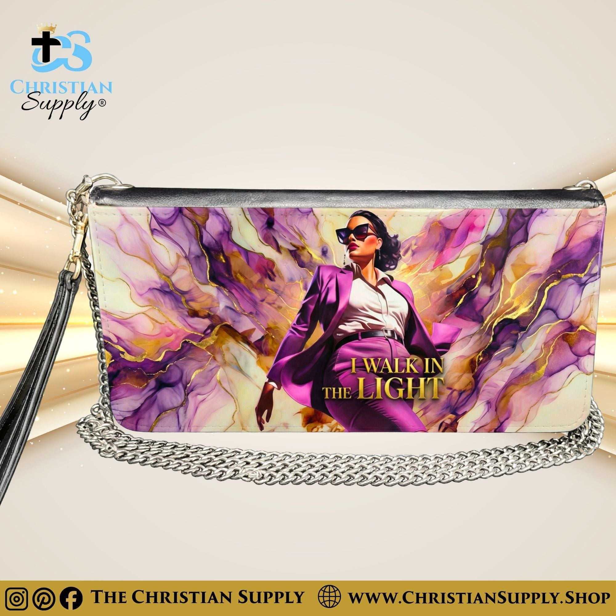 "I Walk in the Light" Inspirational Women's Chain Wallet — Elegant Faux Leather Clutch Purse