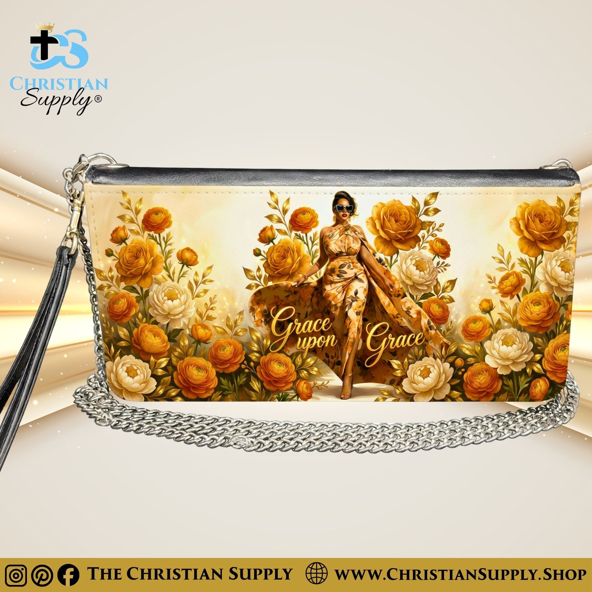 "Grace Upon Grace" Inspirational Women's Chain Wallet — Elegant Faux Leather Clutch Purse