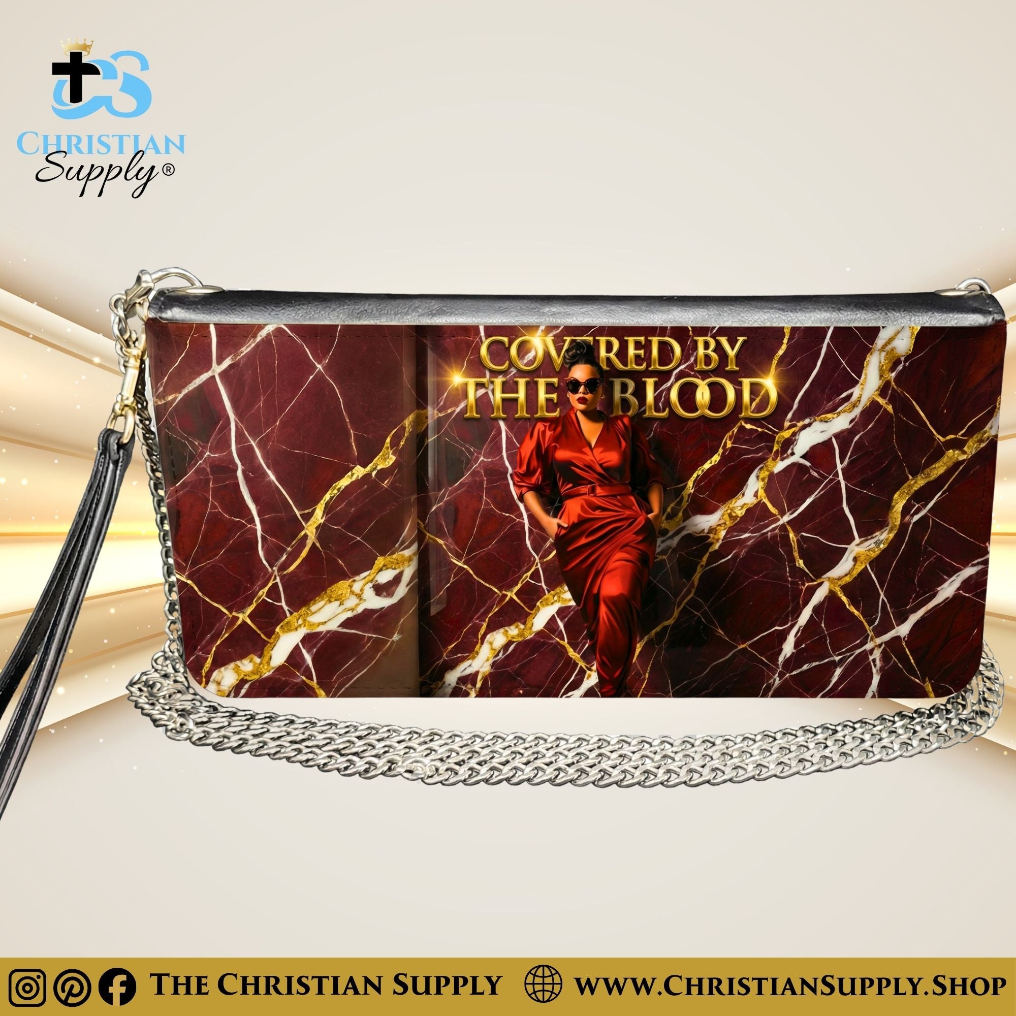 "Covered By the Blood" Inspirational Women's Chain Wallet — Elegant Faux Leather Clutch Purse