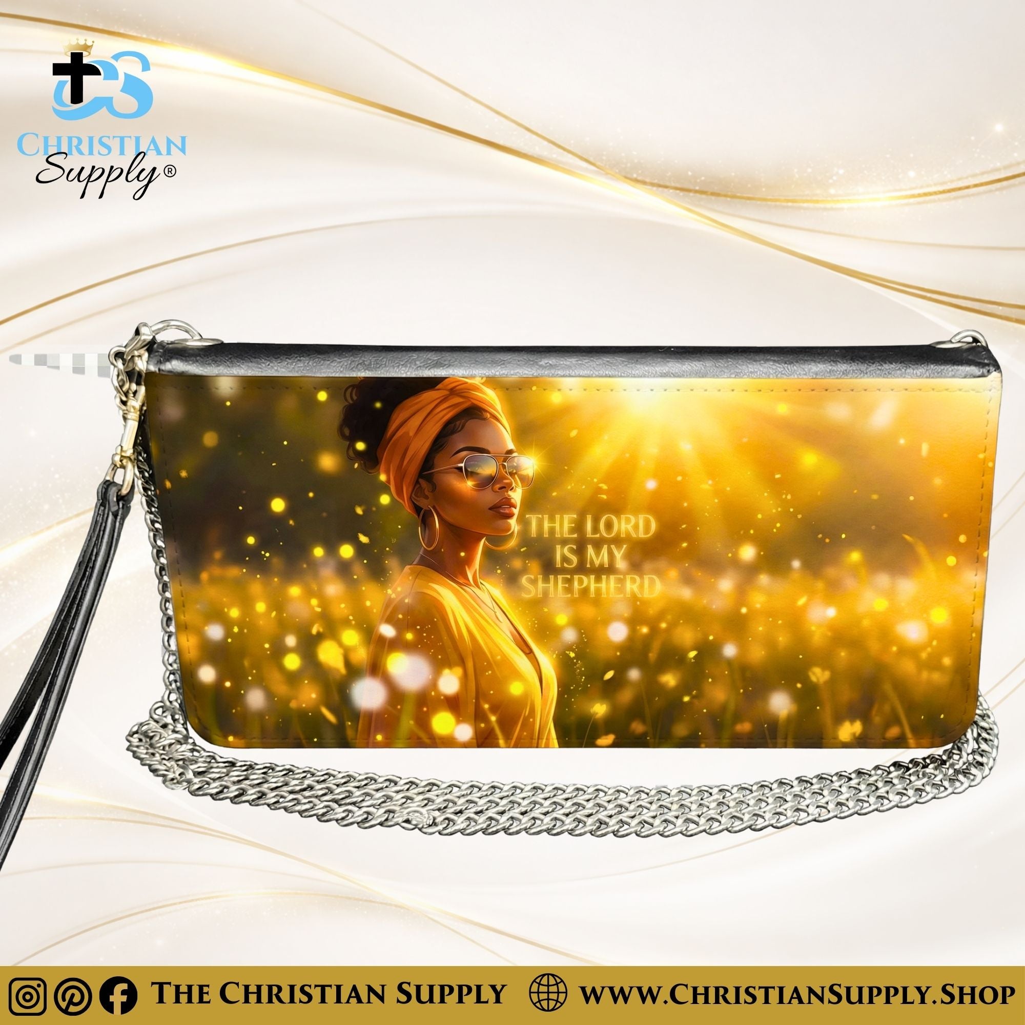 "The Lord is My Shepherd" Inspirational Women's Chain Wallet — Elegant Faux Leather Clutch Purse