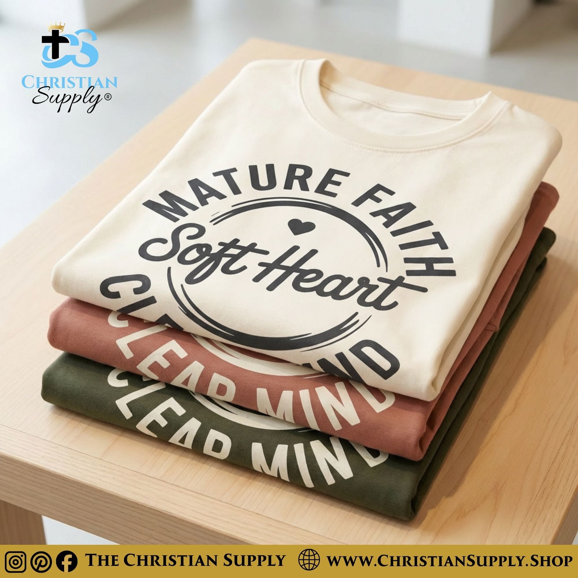 Mature Faith, Soft Heart, Clear Mind T-Shirt – Cream Christian Tee