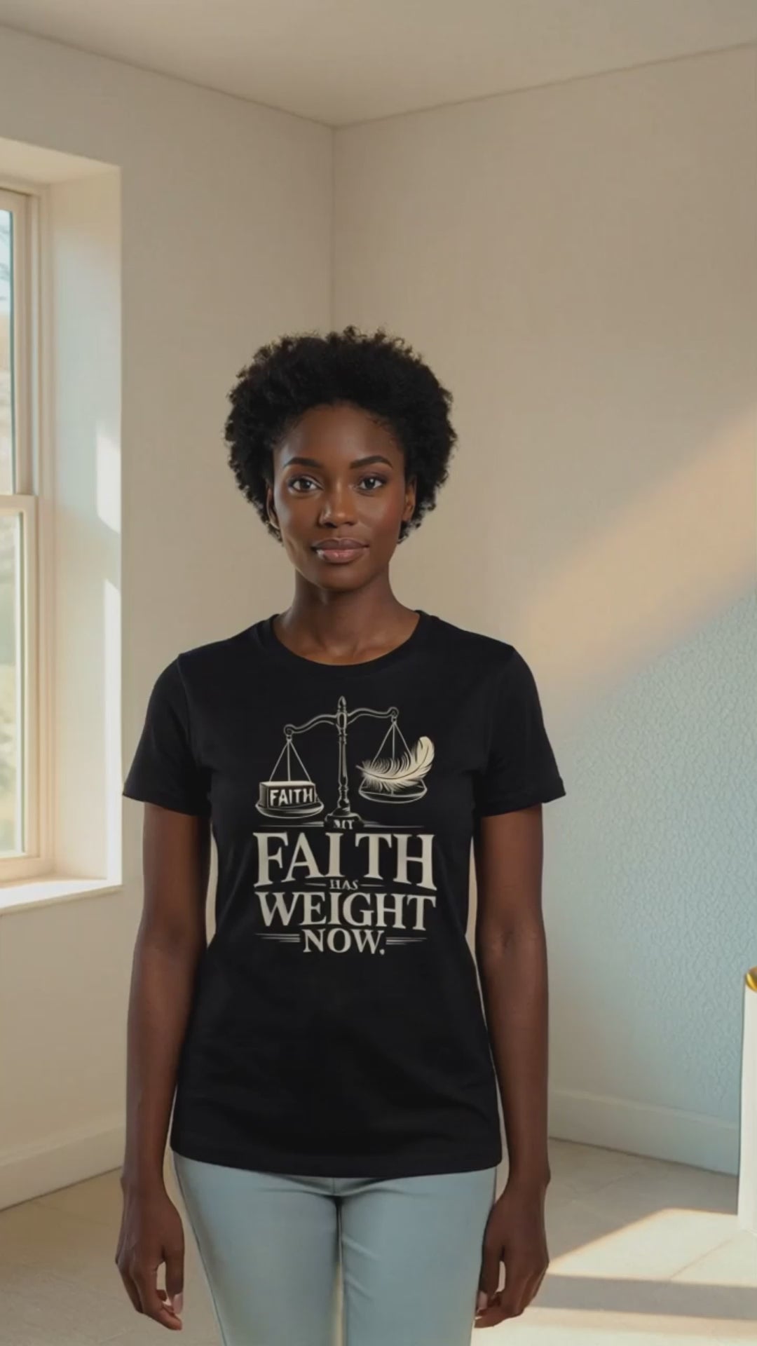My Faith Has Weight Now T‑Shirt – Balanced Scale Christian Graphic