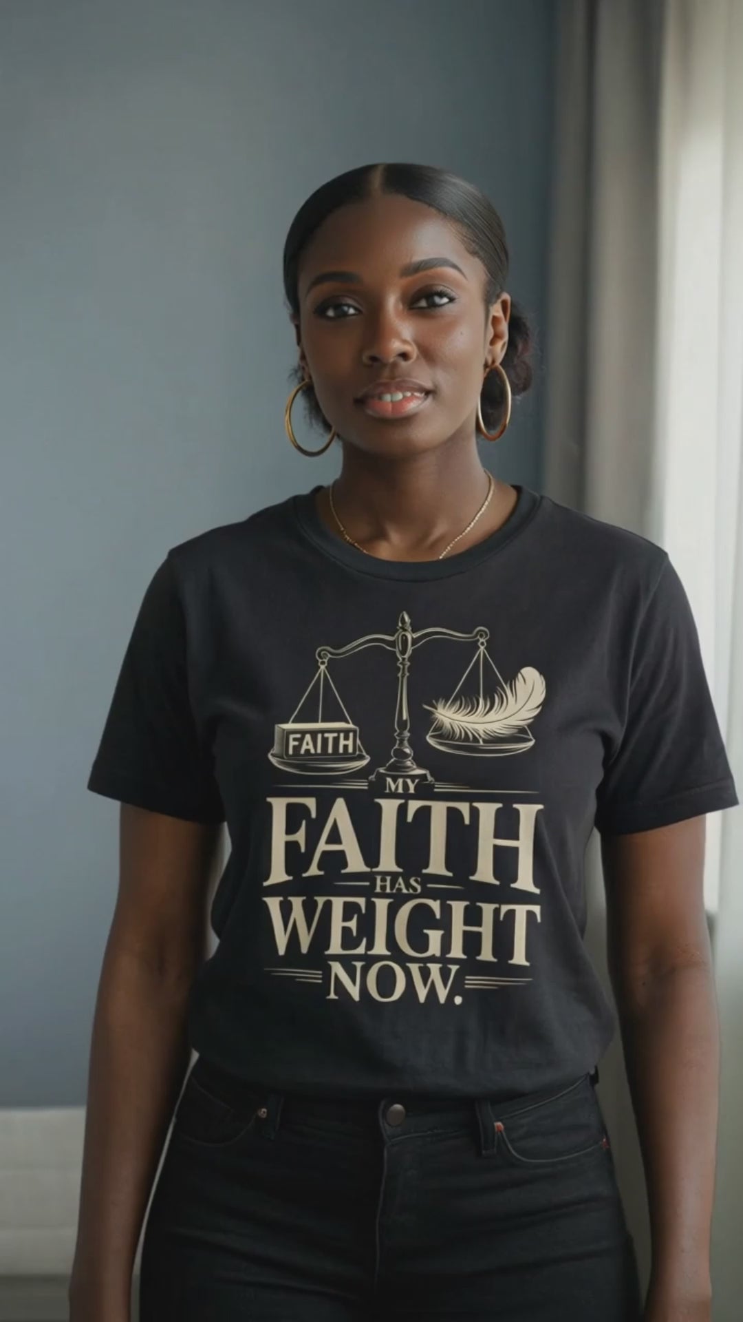 My Faith Has Weight Now T‑Shirt – Balanced Scale Christian Graphic