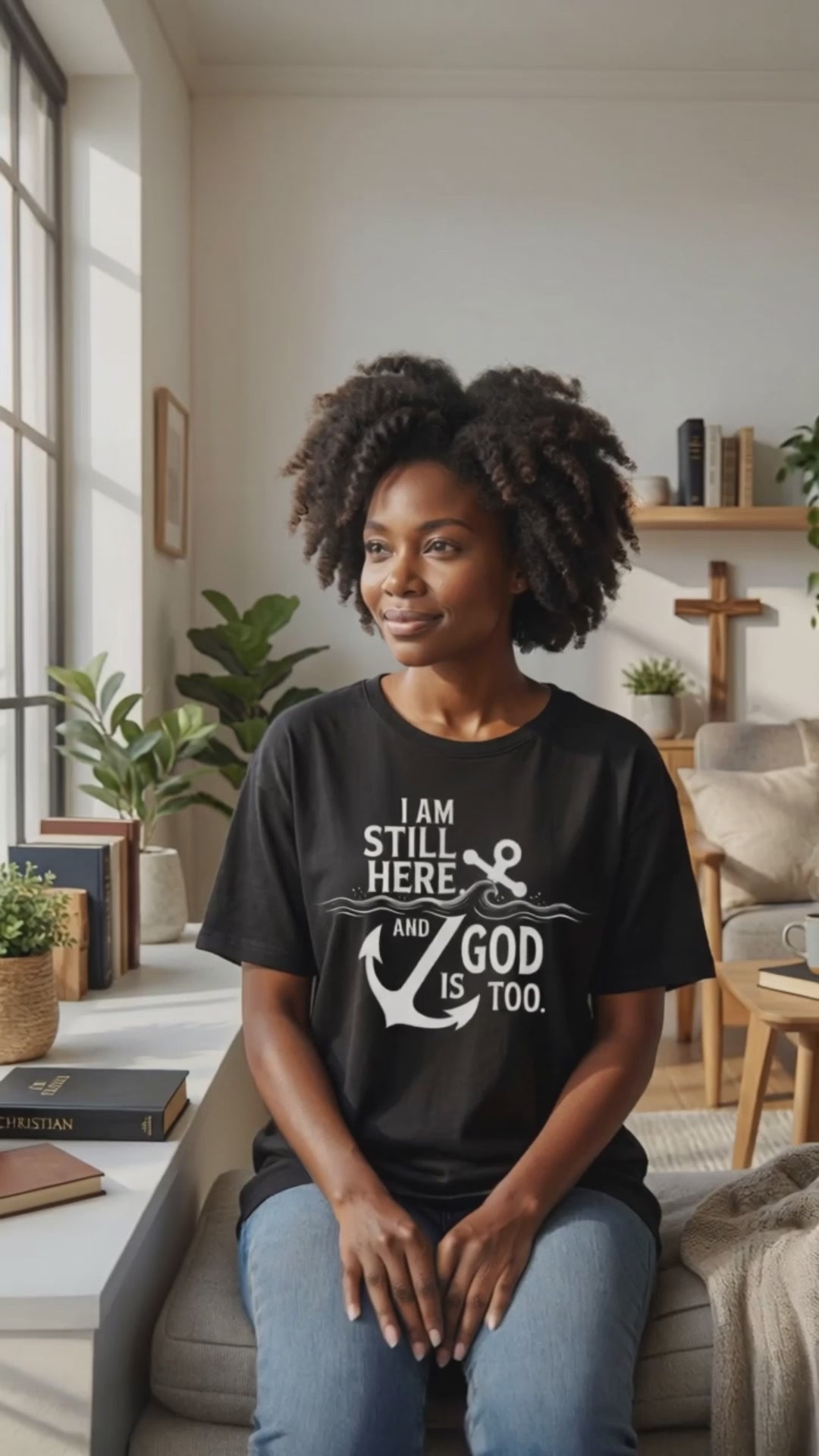 I Am Still Here, And God Is Too – Anchor Christian T‑Shirt