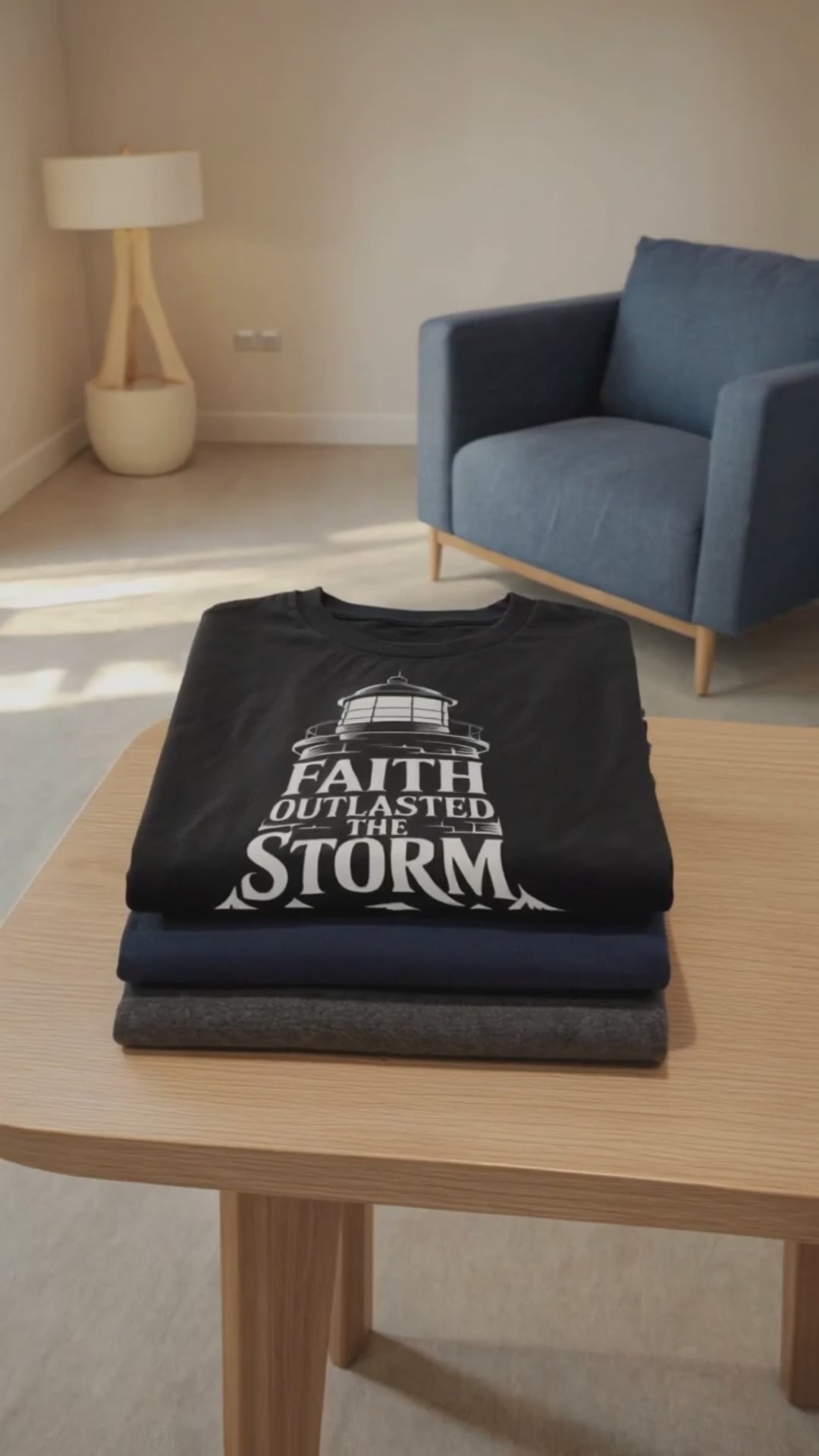 Faith Outlasted the Storm T‑Shirt – Lighthouse Strength Christian Tee