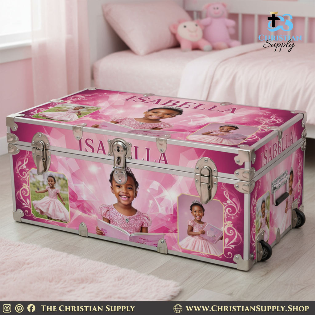 Custom Wrapped Storage Trunk with Wheels for Keepsakes Events and Daily Use